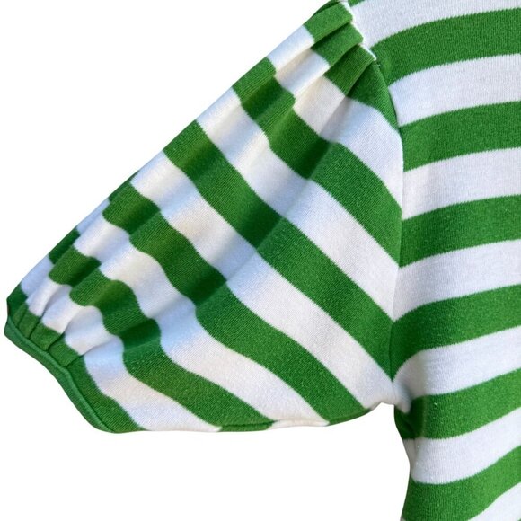 The Works Vintage Womens Green White Striped Pleated Puff Sleeve V-Neck Crop Top - Picture 2 of 8